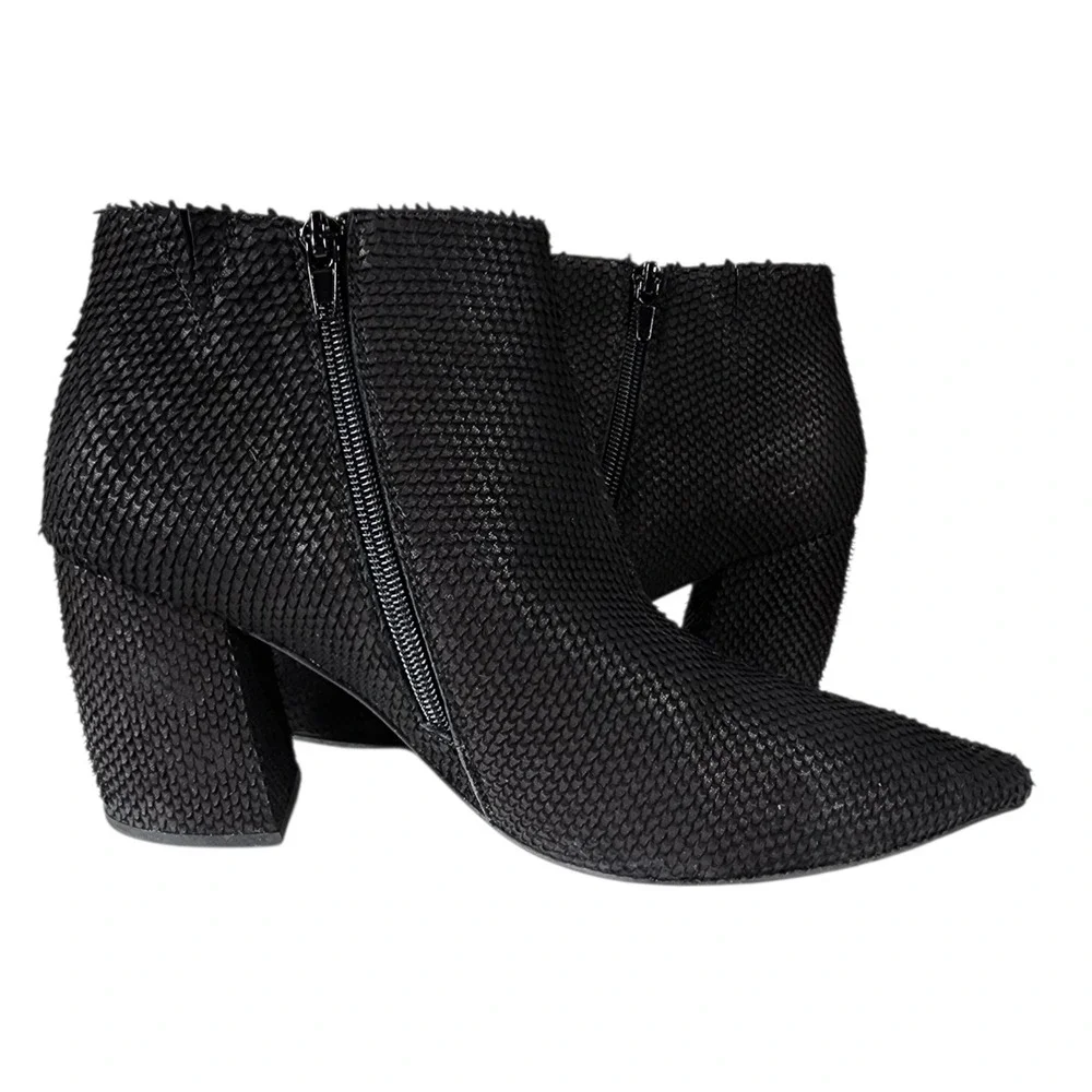 Jeffrey Campbell Ankle Boot sz 9 Women Total Scales Fringe Black Leather Pointed